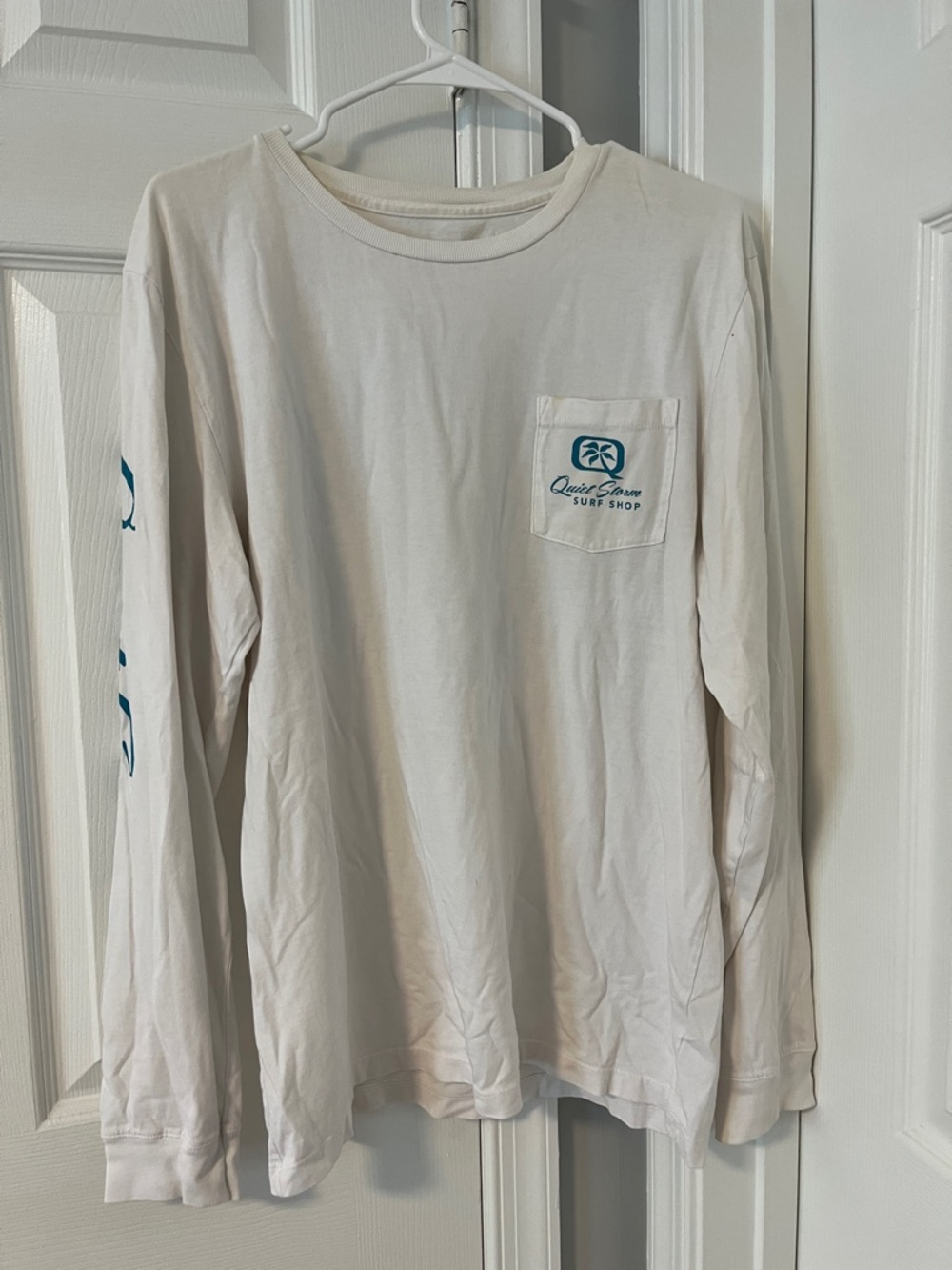 Quiet Storm Surf Shop Long Sleeve Pocket Tee - White